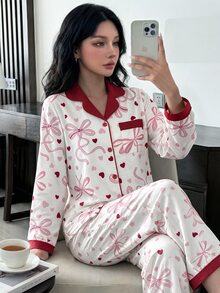 Napfluff Contrast Trim Heart Print PJ Set - Multicolor - View 5