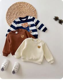SHEIN 新生兒可愛秋冬百搭休閒針織卡通圖案條紋上衣3件套 - 彩色 - 查看 5