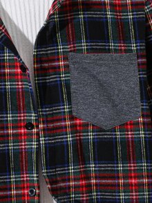 SHEIN 兒童青少年男孩休閒柔軟綠色格紋長袖連帽襯衫，基礎上衣，適合秋季、聖誕節、萬聖節、學校、家庭聚會、度假、派對，秋季穿搭，冬季穿搭 - 彩色 - 查看 7