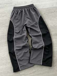 Major Grit Men Contrast Piping Color Block Drawstring Waist Pants - Dark Grey - View 2