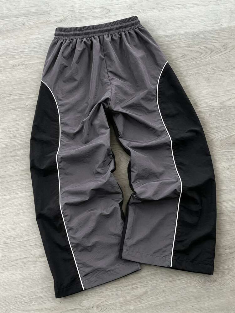 Major Grit Men Contrast Piping Color Block Drawstring Waist Pants - Dark Grey - View 2