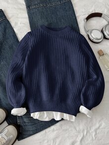 SHEIN Tween Girls Sweaters - Blue - View 4