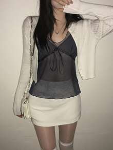 DAZY Solid Button Front Bustier 2 In 1 Cami Top - Dark Grey - View 2