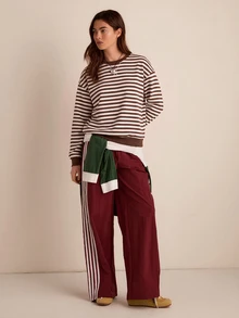 SHEIN EZwear 條紋印花落肩衛衣 - 彩色 - 查看 9