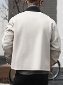 Manfinity Homme 男士時尚百搭鈕扣口袋長袖大衣 - 杏色 - 查看 2