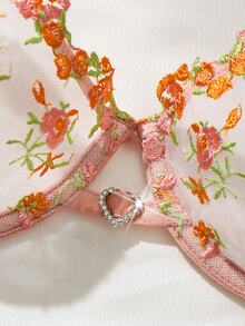 SHEIN 女款 2 件組愛心水鑽裝飾刺繡內衣套裝 - 彩色 - 查看 4