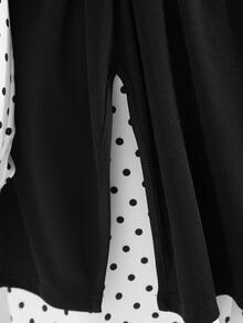 GlowEve CURVE Plus Size Polka Dot Print Shirt & Split Hem Tank Top 2 Pieces Set Fall - Black - View 4