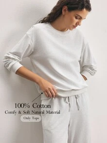 Ocili Solid Drop Shoulder Lounge Top - Light Grey - View 1