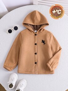SHEIN 小男孩 1件裝 數字與馬刺繡泰迪絨內裡連帽外套 - 彩色 - 查看 4