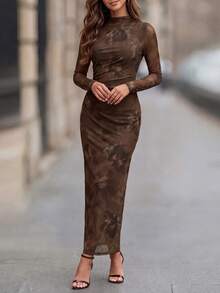 Ellevyn Floral Print Mock Neck Slim Fit Dress - Multicolor - View 5