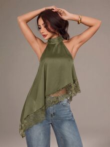 SHEIN PETITE Women Tops - Olive Green - View 5