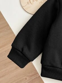 SHEIN Baby Girl Bow Patchwork Front Contrast Lace Pullover Sweatshirt & Sweatpants Set - Black - View 9