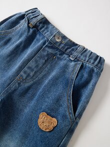 Young Boy Denim Jeans, Casual Vacation Fashion Street Cute Personalized Versatile Minimalist, Medium Wash Blue, Summer Vacation - Blue - View 3