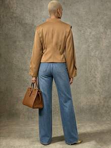 SHEIN Lunessa Jaket Model Kerah Tinggi dengan Detail Gesper dan Hem Berbentuk Lilitan - Unta - View 2