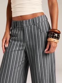 SHEIN BAE Fall& Winter Striped Print Wide Leg Pants Elegant - Multicolor - View 3