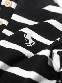 Boy's Spring Casual Striped Racing Style Black And White Color Scheme Sweatshirt And Pants Parent-Child Matching School Uniform - Black - View 6