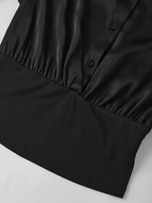 SHEIN Clasi 緞面襯衫領收腰 PU 優雅時尚洋裝 - 摩卡棕 - 查看 7