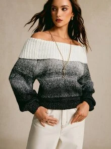 CielaLinda Off Shoulder Colorblock Sweater - Multicolor - View 6
