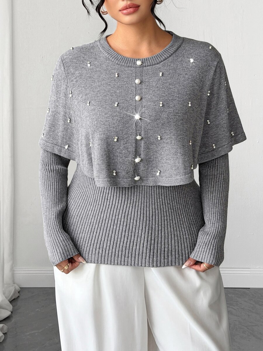 Elenzga Plus Size Sweaters - Grey - View 1
