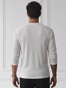 HUEFORM Men Basic White Henley Shirt T-Shirts,The Ribbed Fabric Is Highly Stretchy And Forgiving On The Figure-A Versatile Wardrobe Staple. For Men - White - View 2