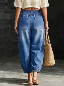 LUMIGAL High Waist Slant Pocket Jogger Jeans - Blue - View 6
