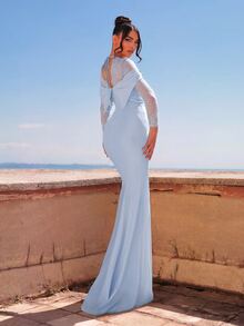 Aureia Women Formal Prom Night Cocktail Evening Dresses Wedding Rehearsal Dinner Gala Dinner Midnight Blue Fall Elegant Romantic Sexy - Blue - View 2