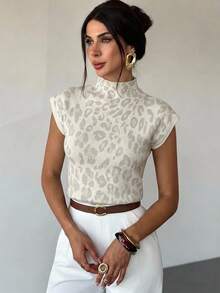 Firerie Top de punto con manga corta y estampado de leopardo - Blanco - Ver 10