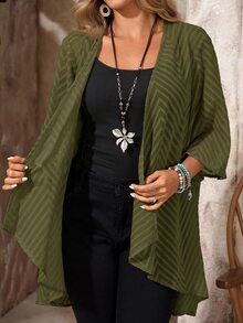 EMERY ROSE Abrigo de Jacquard de Talla Grande con Frente Abierto - Verde militar - Ver 5
