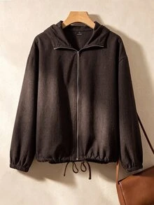 Rusticease 女款休閒優雅抽繩下擺拉鍊外套 秋冬季夾克 棕色 職場穿搭 田園風 女款冬季衣物 - 棕色 - 查看 3