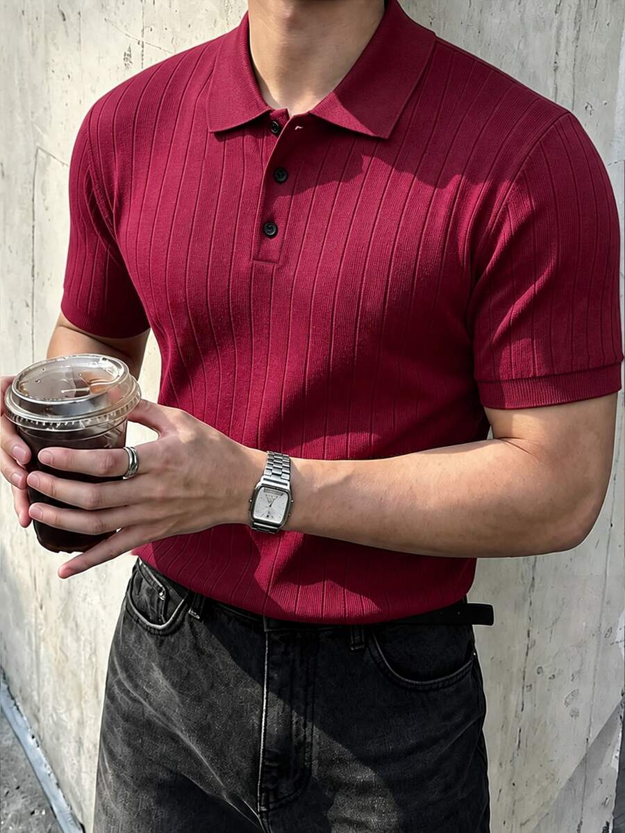 JOLTRO Men Solid Short Sleeve Polo Shirt - Burgundy - View 1