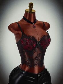 Amplova Halloween Color-Block Lace Top With Sheer Effect, Extremely Sexy, Suitable For Nightclub Parties And Gatherings. - Black - View 8