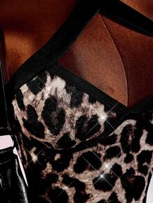 Amplova Leopard Print Crisscross Backless Bodycon Dress - Brown - View 6