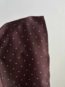 Elamini Polka Dot Print Contrast Lace Flounce Sleeve Bow Front Dress - Coffee - View 5