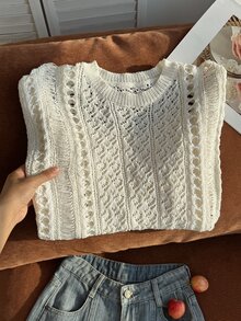 Comfortcana Plus Solid Pointelle Knit Sweater Fall - White - View 5