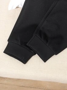 Boy's Spring Casual Striped Racing Style Black And White Color Scheme Sweatshirt And Pants Parent-Child Matching School Uniform - Black - View 4