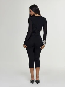 MUSERA جمبسوت كابري ضيق بأكمام طويلة وفتحة صدر عميقة على شكل حرف V مع إغلاق بحلقات معدنية، مثير للسهرات والعطلات والمهرجانات، Unscripted - الأسود - مشاهدة 5
