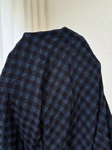 Plussiva 大尺碼紋理格紋寬鬆孕婦連身褲 - 藍色 - 查看 4