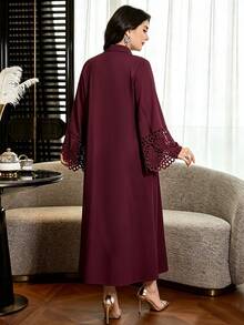 Al Najma Plus Contrast Guipure Lace Trumpet Sleeve Shirt Dress - Red Violet - View 3
