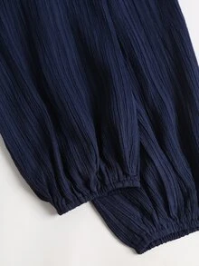 SHEIN EZwear 純色前綁帶深V領襯衫 - 藏蓝色 - 查看 4