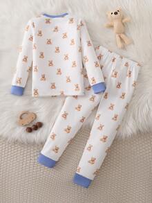 Young Boy 4pcs Cartoon Graphic PJ Set - White - View 2