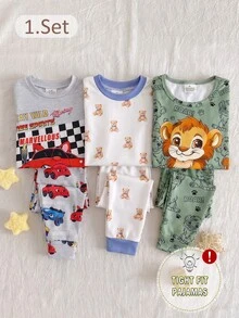 Young Boy 4pcs Cartoon Graphic PJ Set - White - View 1
