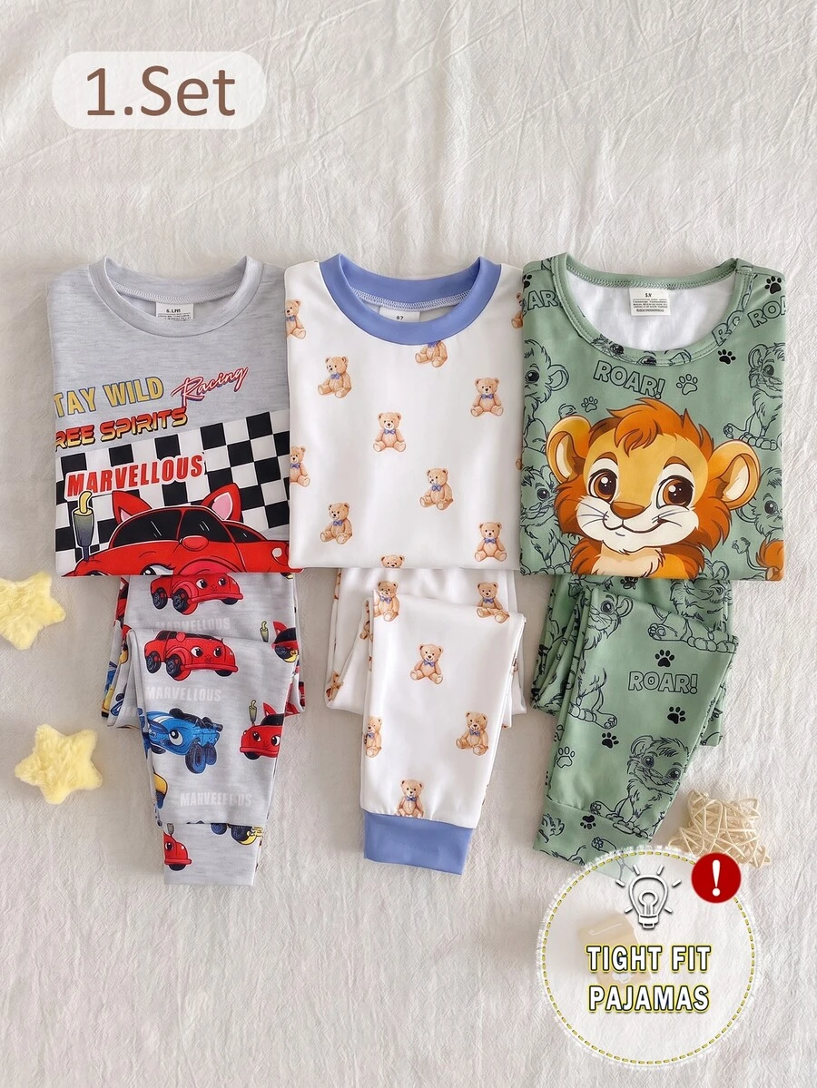 Young Boy 4pcs Cartoon Graphic PJ Set - White - View 1