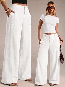 SHEIN PETITE CURVE Plus Size Pants Fall - White - View 5