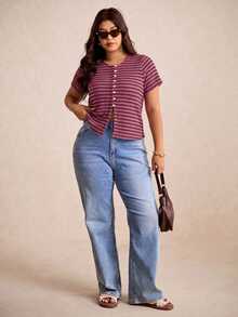 Elaquor Plus Size T-Shirts - Burgundy - View 7