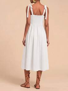 Travachic Tie Shoulder Solid Bustier Cami Dress - White - View 2