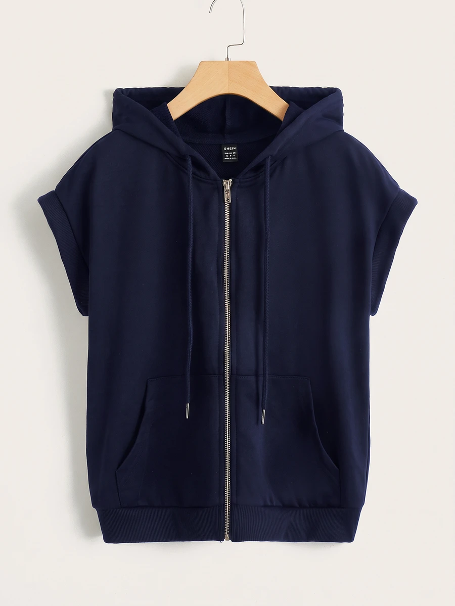 SHEIN EZwear 女款運動休閒連帽衛衣 海軍藍 夏季健身運動風 - 藏蓝色 - 查看 1