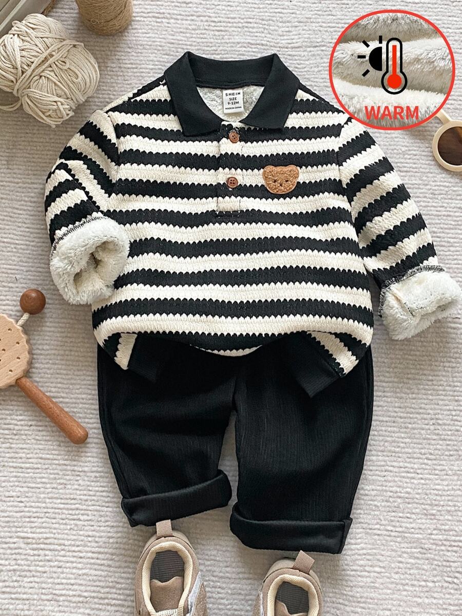 PrepCrw Baby Boys Polo Co-Ords - Black and White - View 1
