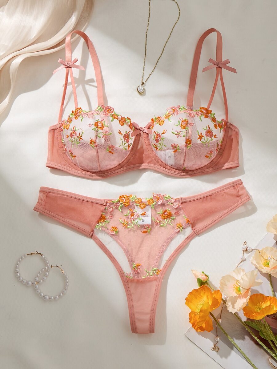 SHEIN 粉色浪漫可愛性感內衣套裝 2件組 - 彩色 - 查看 1