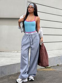 Dewbera Dewbera Lace Up Backless Contrast Binding Crop Sports Cami Top - Blue - View 3