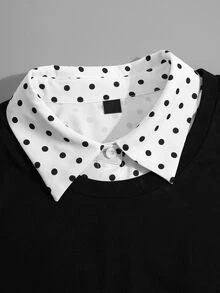 GlowEve CURVE Plus Size Polka Dot Print Shirt & Split Hem Tank Top 2 Pieces Set Fall - Black - View 3